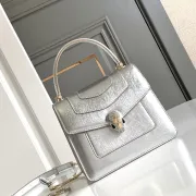 Bvlgari Serpenti Metallic Silver Top Handle Bag With Iconic Motif #A51653 Bvlgari Serpenti Metallic Silver Top Handle Bag With Iconic Motif #A51653