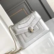 Bvlgari Serpenti Metallic Silver Crossbody Bag With Iconic Motif #A51655 Bvlgari Serpenti Metallic Silver Crossbody Bag With Iconic Motif #A51655