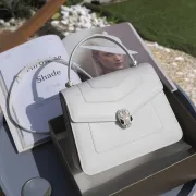 Bvlgari Serpenti Forever Top Handle Bag In White Leather For Timeless Luxury #A51666 Bvlgari Serpenti Forever Top Handle Bag In White Leather For Timeless Luxury #A51666