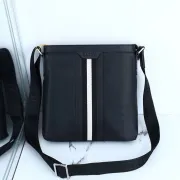 Bally Black Leather Crossbody Bag With Signature Stripe For Modern Elegance #A51671 Bally Black Leather Crossbody Bag With Signature Stripe For Modern Elegance #A51671
