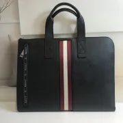 Bally Black Leather Briefcase With Iconic Stripe For Sophisticated Business Style #A51672 Bally Black Leather Briefcase With Iconic Stripe For Sophisticated Business Style #A51672