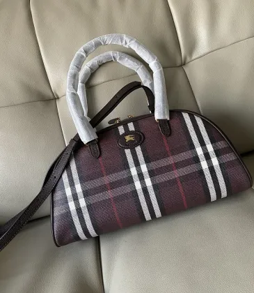 Burberry Check Canvas Bowling Bag with Leather Trim 33.5×12.5×17cm #A65001 Burberry Check Canvas Bowling Bag with Leather Trim 33.5×12.5×17cm #A65001