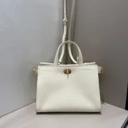 Burberry Timeless White Leather Handbag with Gold - Accented Lock and Dual Handles size:24×3×9cm #A54100 Burberry Timeless White Leather Handbag with Gold - Accented Lock and Dual Handles size:24×3×9cm #A54100
