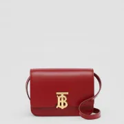 Burberry Red Leather Crossbody Bag With Iconic Gold TB Hardware #A51002 Burberry Red Leather Crossbody Bag With Iconic Gold TB Hardware #A51002