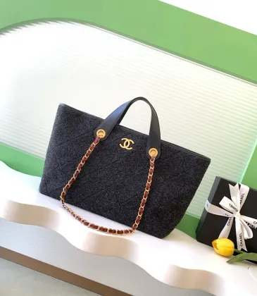 Chanel Black Felt Tote Quilted Soft Textured Calfskin Handle Metallic Chain #A60144 Chanel Black Felt Tote Quilted Soft Textured Calfskin Handle Metallic Chain #A60144