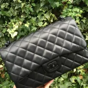 Chanel Classic Quilted Black Leather Shoulder Bag with Signature Logo #A54319 Chanel Classic Quilted Black Leather Shoulder Bag with Signature Logo #A54319