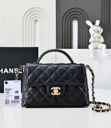 Chanel Quilted Black Leather Handbag With Gold CC Logo And Top Handle #A50222 Chanel Quilted Black Leather Handbag With Gold CC Logo And Top Handle #A50222