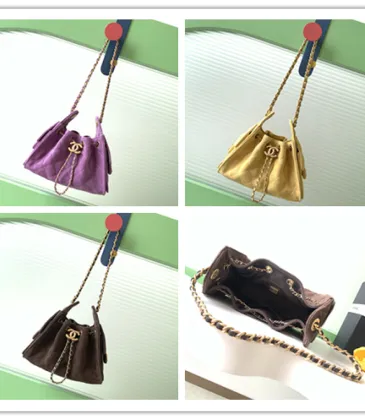 Chanel Mini Suede Bucket Bag Retro Coin Button Drawstring Quilted Classic Chain #A60143 Chanel Mini Suede Bucket Bag Retro Coin Button Drawstring Quilted Classic Chain #A60143