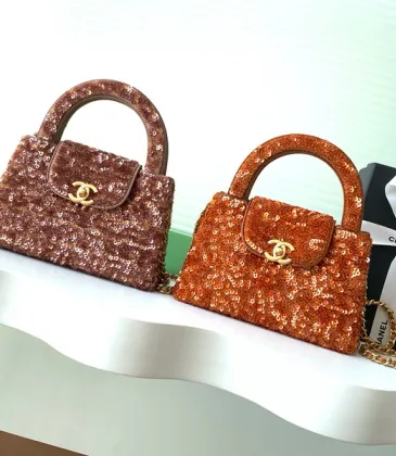 Chanel Sequined Top Handle Bags In Brown And Orange With Signature CC Logo size:13×19×7cm #A54383 Chanel Sequined Top Handle Bags In Brown And Orange With Signature CC Logo size:13×19×7cm #A54383