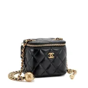 Chanel Black Quilted Lambskin Mini Pearl Crush Mini Vanity Case Gold Hardware 1:1 Original Quality #9999921203 Chanel Black Quilted Lambskin Mini Pearl Crush Mini Vanity Case Gold Hardware 1:1 Original Quality #9999921203