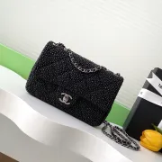 Chanel Black Beaded Classic Flap Bag With Chain Strap For Timeless Elegance #A50046 Chanel Black Beaded Classic Flap Bag With Chain Strap For Timeless Elegance #A50046