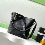 Chanel Black Quilted Leather Bucket Bag With Chain And Logo Accents #A50981 Chanel Black Quilted Leather Bucket Bag With Chain And Logo Accents #A50981
