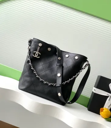 Chanel Black Quilted Leather Bucket Bag With Chain And Logo Accents #A50981 Chanel Black Quilted Leather Bucket Bag With Chain And Logo Accents #A50981