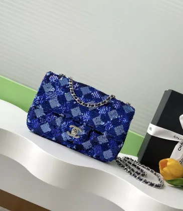 Chanel Blue Sequin - Embellished Flap Bag With Signature CC Logo size:14×21×8cm #A53500 Chanel Blue Sequin - Embellished Flap Bag With Signature CC Logo size:14×21×8cm #A53500