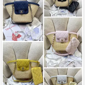 Chanel Straw Leather Basket Bag AS5951 18×41×13cm #A67247