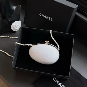 Chanel White Acrylic Oval Evening Clutch AS6269 #A66144