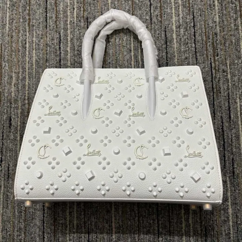 Christian Louboutin White Leather Handbag With Silver - Tone Embellishments #A52418