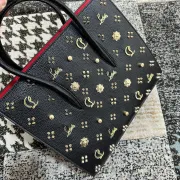 Christian Louboutin Black Leather Handbag With Gold - Tone Embellishments And Red Accents #A52420