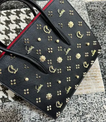 Christian Louboutin Black Leather Handbag With Gold - Tone Embellishments And Red Accents #A52420