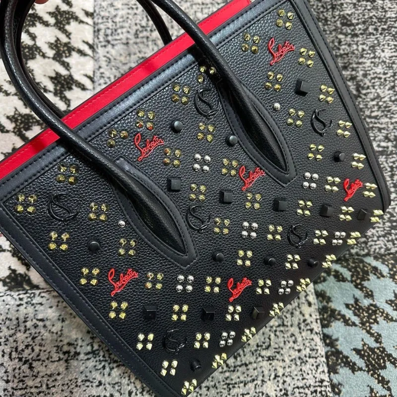Christian Louboutin Black Leather Handbag With Colorful Studs And Red Branding #A52421