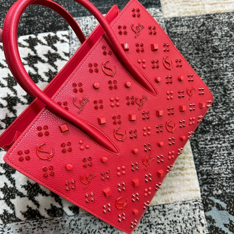 Christian Louboutin Red Studded Embellished Handbag With Signature Motifs #A52423