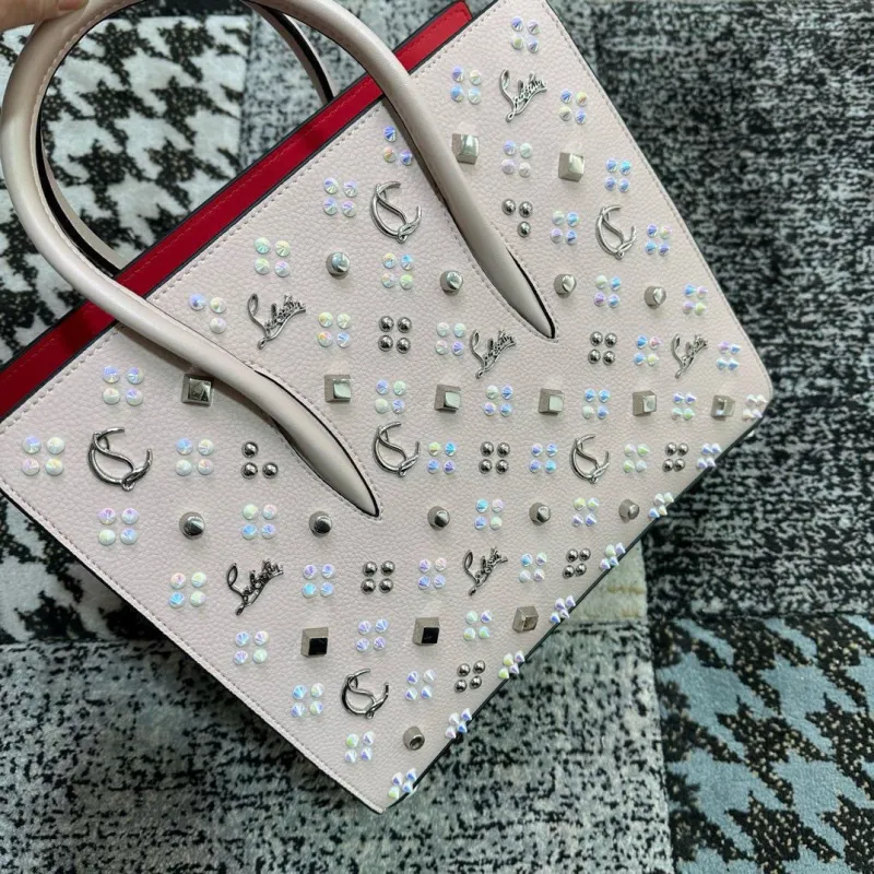 Christian Louboutin Pale Pink Crystal - Studded Handbag With Signature Accents #A52424