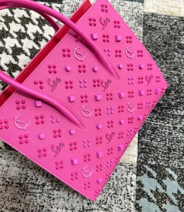 Christian Louboutin Pink Spiked Studded Handbag With Signature Details #A52426