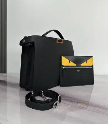 Fendi Leather Briefcase And Monster - Eye Pouch Set In Black With Yellow Accents  #A51530