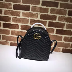 Brand G Black Chevron Quilted GG Mini Leather Backpack 476671 #A66541