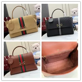 Brand G Brown Leather Web Stripe Horsebit Flap Handbag 875019 #A66543