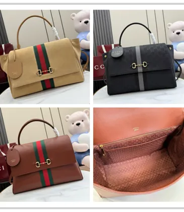 Gucci Brown Leather Web Stripe Horsebit Flap Handbag 875019 #A66543