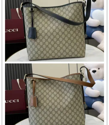 Gucci Beige/Ebony GG Supreme Canvas Bucket Bag with Brown Leather Trim and Adjustable Strap 847452 #A58345