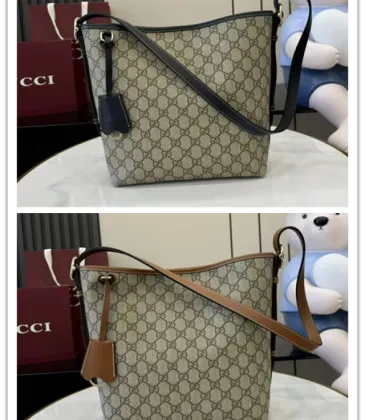 Gucci Beige/Ebony GG Supreme Canvas Bucket Bag with Brown Leather Trim and Adjustable Strap 848881 #A58344