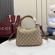 Gucci Beige GG Canvas Bamboo Handle Crossbody Hobo Bag 799865 #A66532
