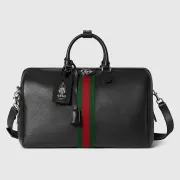 Gucci Black Leather Web Stripe Large Travel Duffle Bag 834460 #A66531