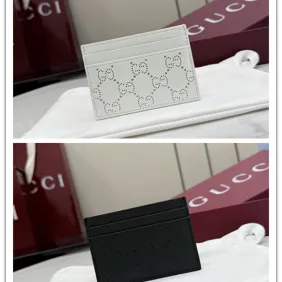 Brand G Perforated GG Leather Slim Bi Fold Card Wallet 876084 #A66539