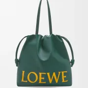 Loewe Green Leather Drawstring Tote Bag With Bold Branding For Chic Everyday Use #A50065 Loewe Green Leather Drawstring Tote Bag With Bold Branding For Chic Everyday Use #A50065