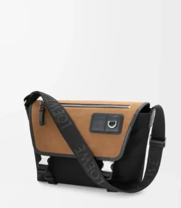 Loewe Men's Messenger Bag - Black Canvas & Tan Suede, Signature Anagram Logo, Versatile Crossbody for Urban Style #A56736 Loewe Men's Messenger Bag - Black Canvas & Tan Suede, Signature Anagram Logo, Versatile Crossbody for Urban Style #A56736