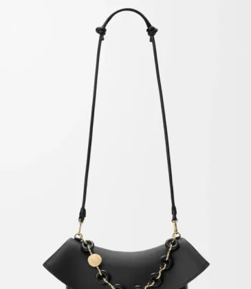 Loewe Women's Shoulder Bag - Black Leather, Gold-Tone Chain Detail with Knot Accents, Signature Branding, Stylish Luxury Crescent Bag #A56878 Loewe Women's Shoulder Bag - Black Leather, Gold-Tone Chain Detail with Knot Accents, Signature Branding, Stylish Luxury Crescent Bag #A56878