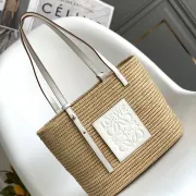 LOEWE Straw Tote Bag With White Leather Logo Patch And Dual Handles size:30×21×11cm #A54072 LOEWE Straw Tote Bag With White Leather Logo Patch And Dual Handles size:30×21×11cm #A54072