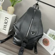 Loewe Black Leather Backpack With Distinctive Zipper And Branding For Modern Urban Style #A50064 Loewe Black Leather Backpack With Distinctive Zipper And Branding For Modern Urban Style #A50064
