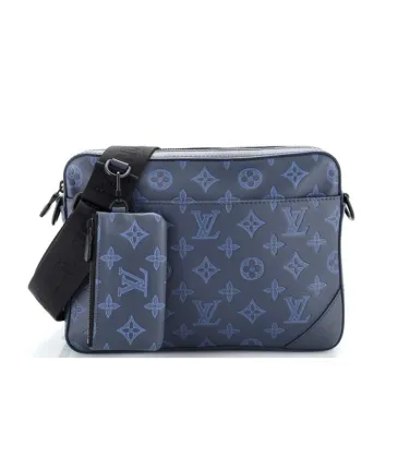 Louis Vuitton Duo Messenger Bag Monogram Shadow Leather Blue/Gray #A37734 Louis Vuitton Duo Messenger Bag Monogram Shadow Leather Blue/Gray #A37734
