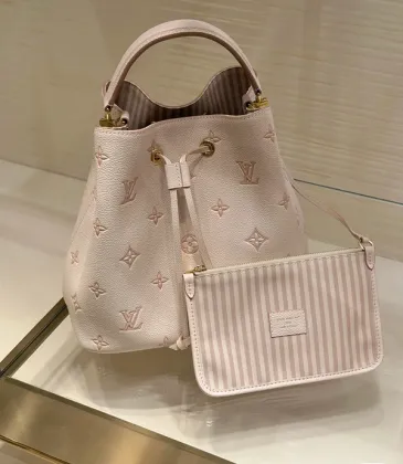Louis Vuitton Embossed Monogram Bucket Bag With Striped Pouch In Soft Pink #A51589 Louis Vuitton Embossed Monogram Bucket Bag With Striped Pouch In Soft Pink #A51589