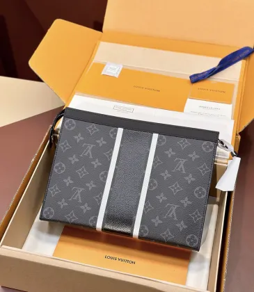 Louis Vuitton Monogram Eclipse Pochette With Striped Accent And Compact Design #A50815 Louis Vuitton Monogram Eclipse Pochette With Striped Accent And Compact Design #A50815