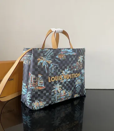Louis Vuitton Damier Graphite Printed Tote Bag With Tropical Motif And Leather Handles size:40×32×6cm #A54066 Louis Vuitton Damier Graphite Printed Tote Bag With Tropical Motif And Leather Handles size:40×32×6cm #A54066