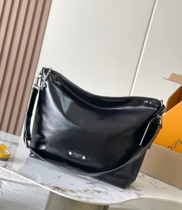 Sleek Black Louis Vuitton Leather Hobo Bag With Signature Details For Timeless Style #A49795 Sleek Black Louis Vuitton Leather Hobo Bag With Signature Details For Timeless Style #A49795