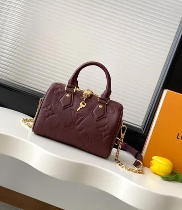 Louis Vuitton Speedy Bandoulière 20 – Burgundy Monogram Empreinte Leather with Gold-Tone Lock & Chain Strap #A59170 Louis Vuitton Speedy Bandoulière 20 – Burgundy Monogram Empreinte Leather with Gold-Tone Lock & Chain Strap #A59170
