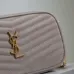 SAINT LAURENT Lou Camera Crossbody Bag – Dusty Beige Suede with Diagonal Quilt &amp; Gold YSL Logo (Chain Strap) #A58771