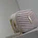 SAINT LAURENT Lou Camera Crossbody Bag – Dusty Beige Suede with Diagonal Quilt &amp; Gold YSL Logo (Chain Strap) #A58771