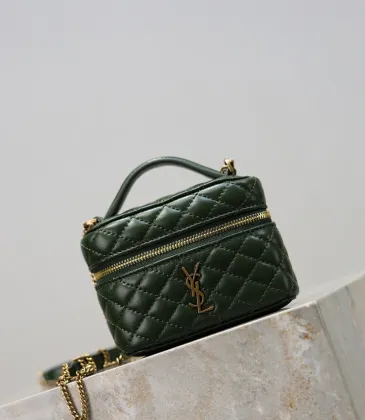 Saint Laurent 819285 GABY Mini Chain Cosmetic Bag - Dark Green Quilted Leather with Detachable Strap #A59505